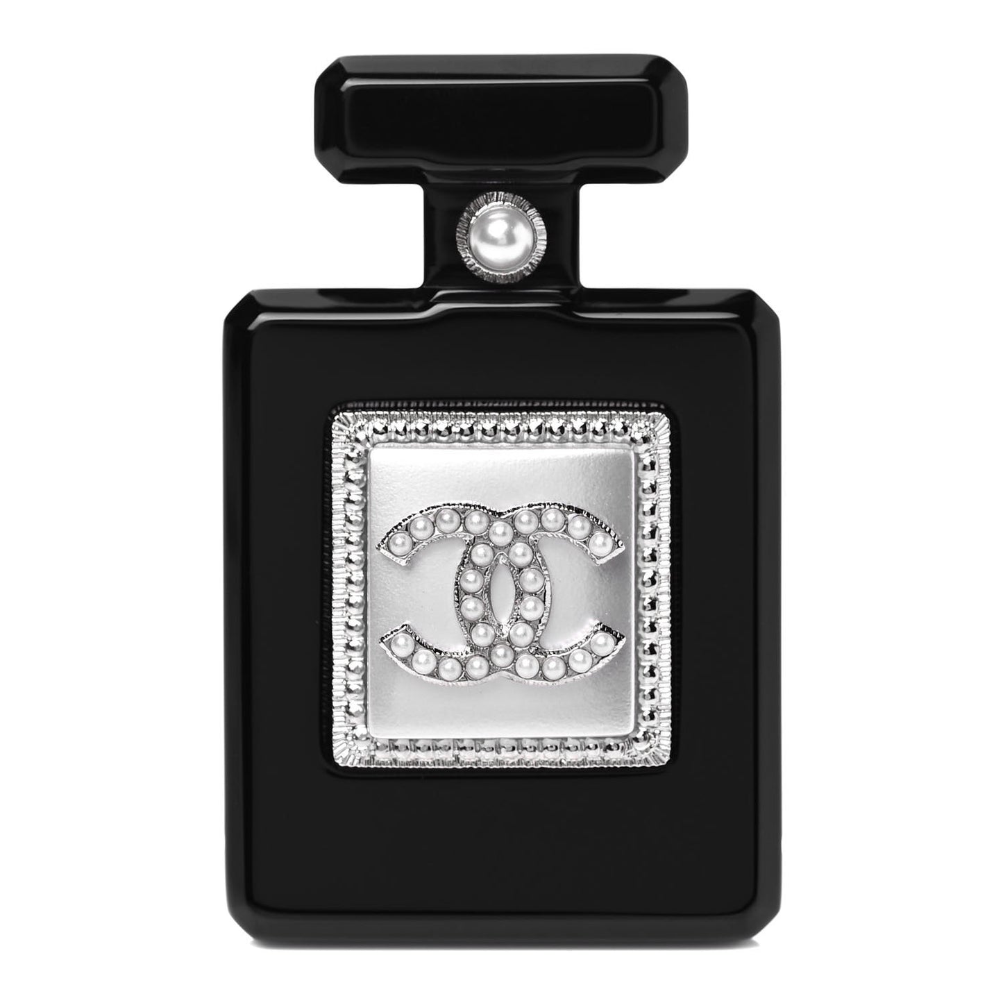 Resin Pearl Perfume Bottle CC Brooch Black Gold