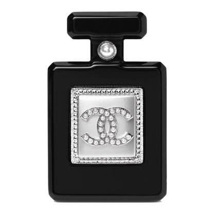 Chanel Resin Pearl Perfume Bottle CC Brooch Black Gold 1 of 3