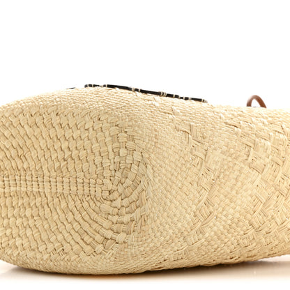 Loewe Calfskin Raffia Paulas Ibiza Medium Anagram Basket Tote Bag Natural Tan 10 of 11