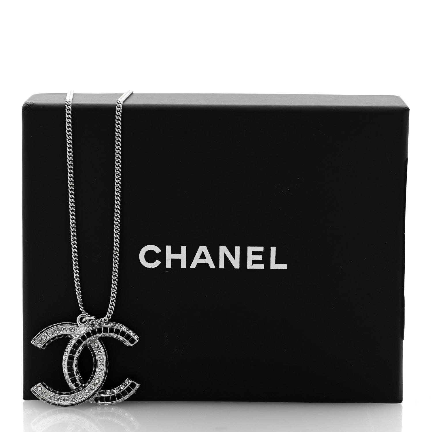 Chanel Baguette Crystal Large CC Necklace Silver Black 5 of 5