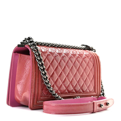 Chanel Distressed Patent Quilted Medium Boy Flap Pink 3 of 10