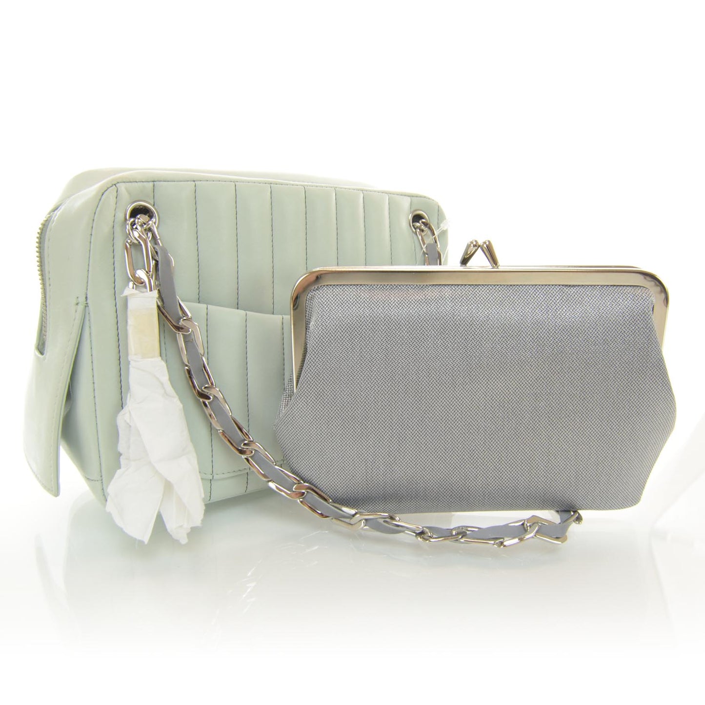Lambskin Vertical Quilted Small Mademoiselle Camera Case Green