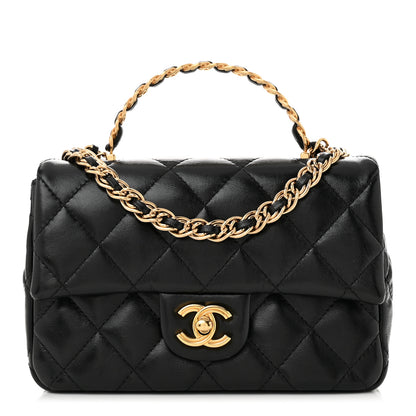 Chanel Shiny Lambskin Quilted Golden Links Top Handle Flap Black 1 of 10