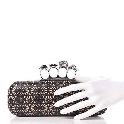 Alexander McQueen Calfskin Classic Bistrot Skull Knuckle Box Clutch Black Beige 2 of 11