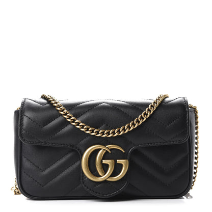 Gucci Calfskin Matelasse Super Mini GG Marmont Shoulder Bag Black 1 of 11