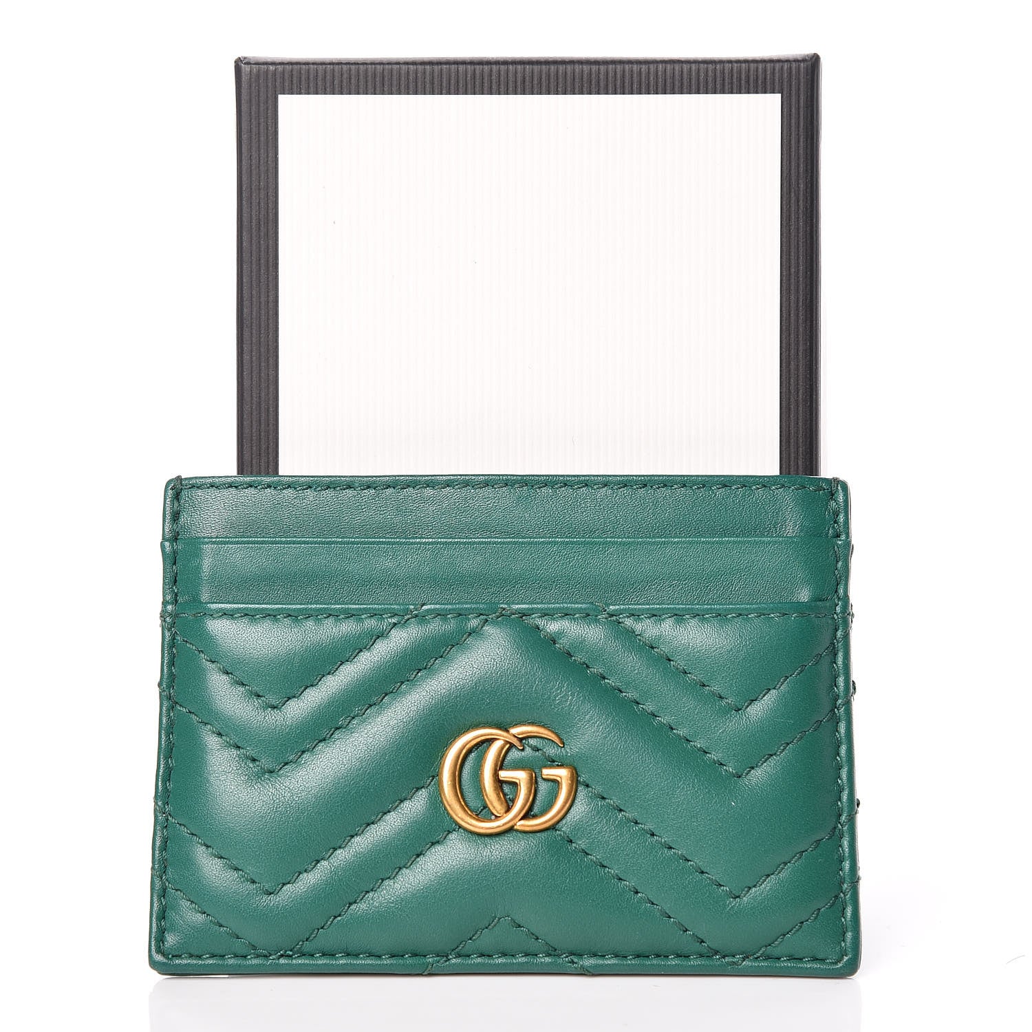Gucci Calfskin Matelasse GG Marmont Card Holder Emerald Green 7 of 7