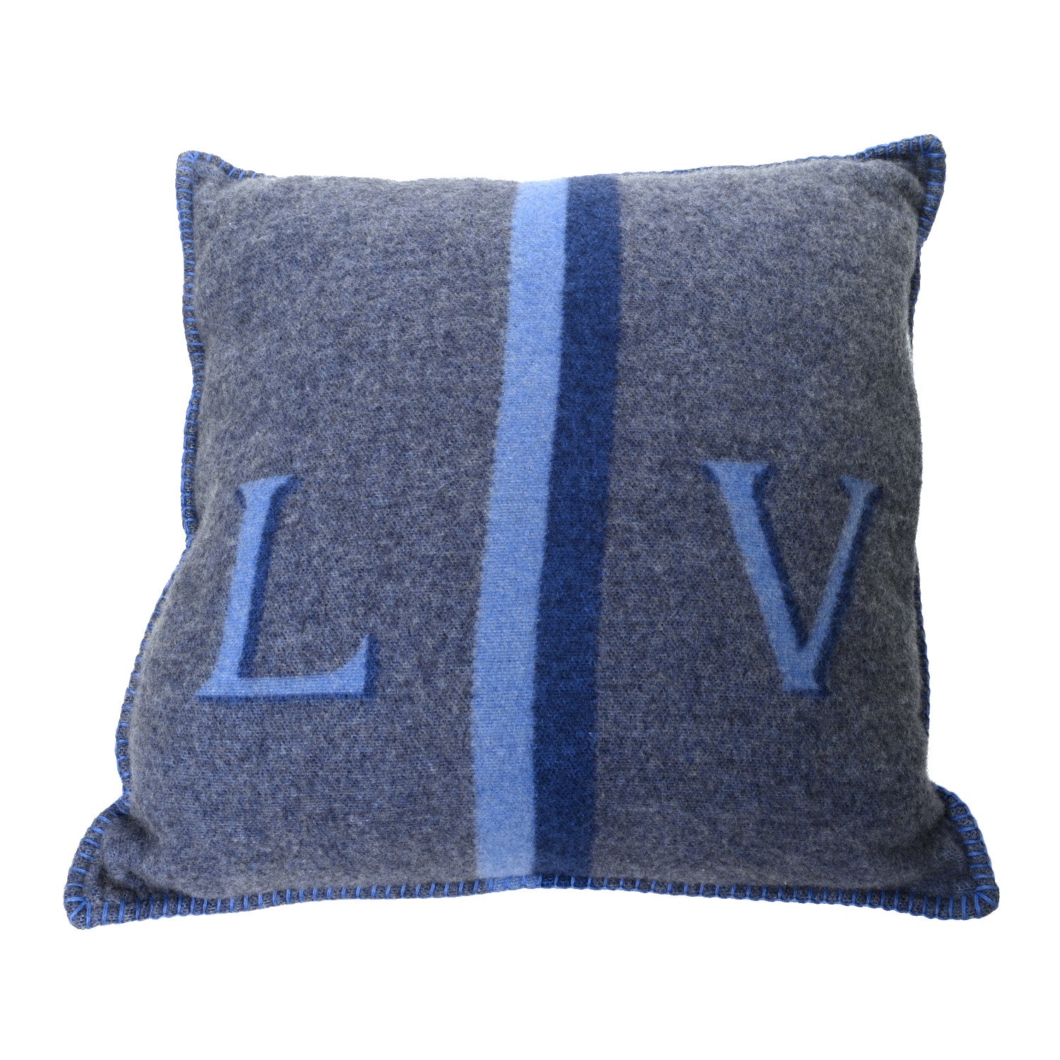 Louis Vuitton Wool Cashmere Cushion Pillow Blue Gray 1 of 3