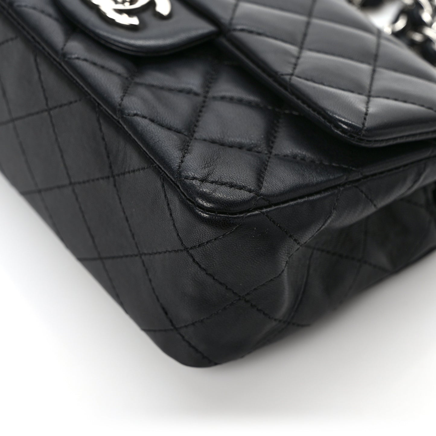 Lambskin Quilted Mini Rectangular Flap Black