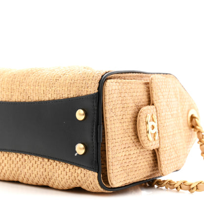 Chanel Braided Raffia Calfskin Quilted Mini Chanel 25 Handbag Beige Black 10 of 11