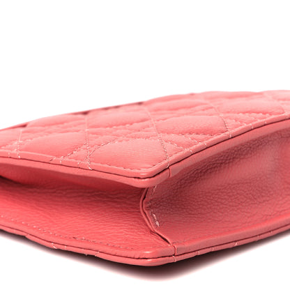 Christian Dior Calfskin Cannage Caro Zipped Pouch With Chain Coral Powder 9 of 10