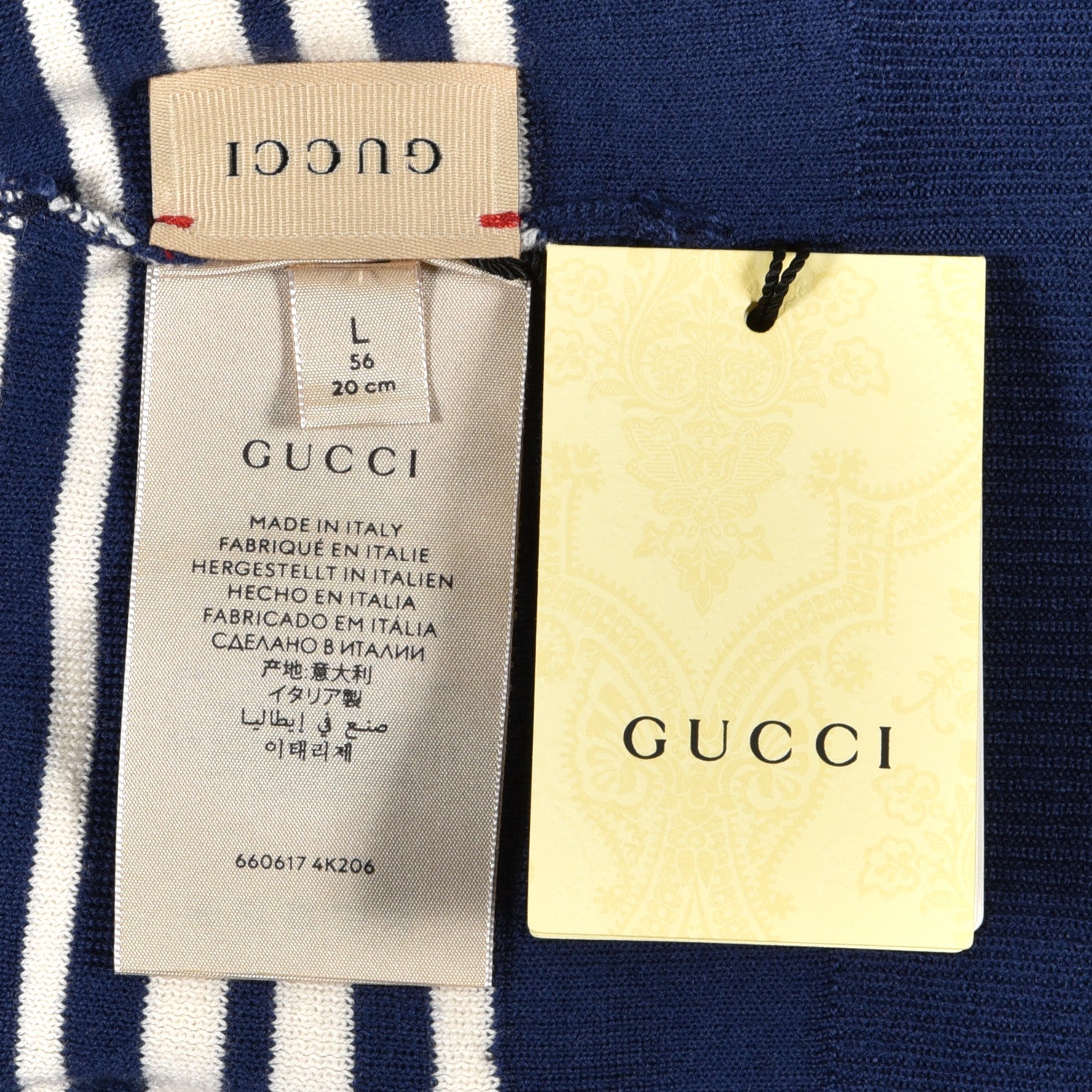 Gucci Wool Stripe Beanie Hat L White Red Blue 4 of 4