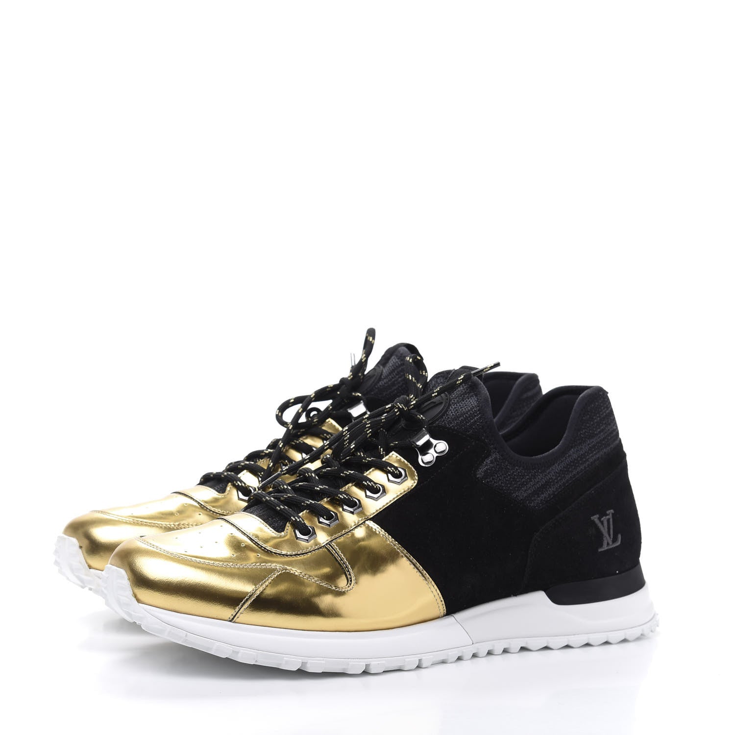 Louis Vuitton Metallic Patent Suede Run Away Sneakers 9.5 Black Gold 3 of 9