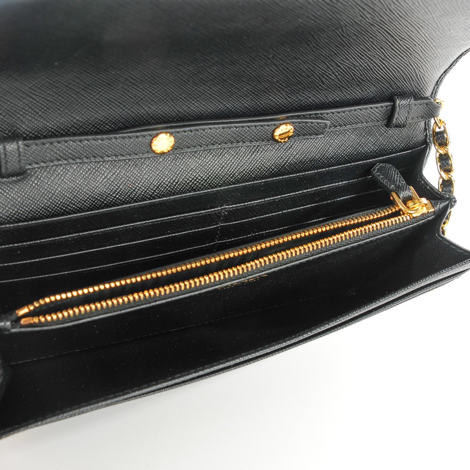 Prada Saffiano Metal Oro Chain Wallet Nero Black 5 of 7
