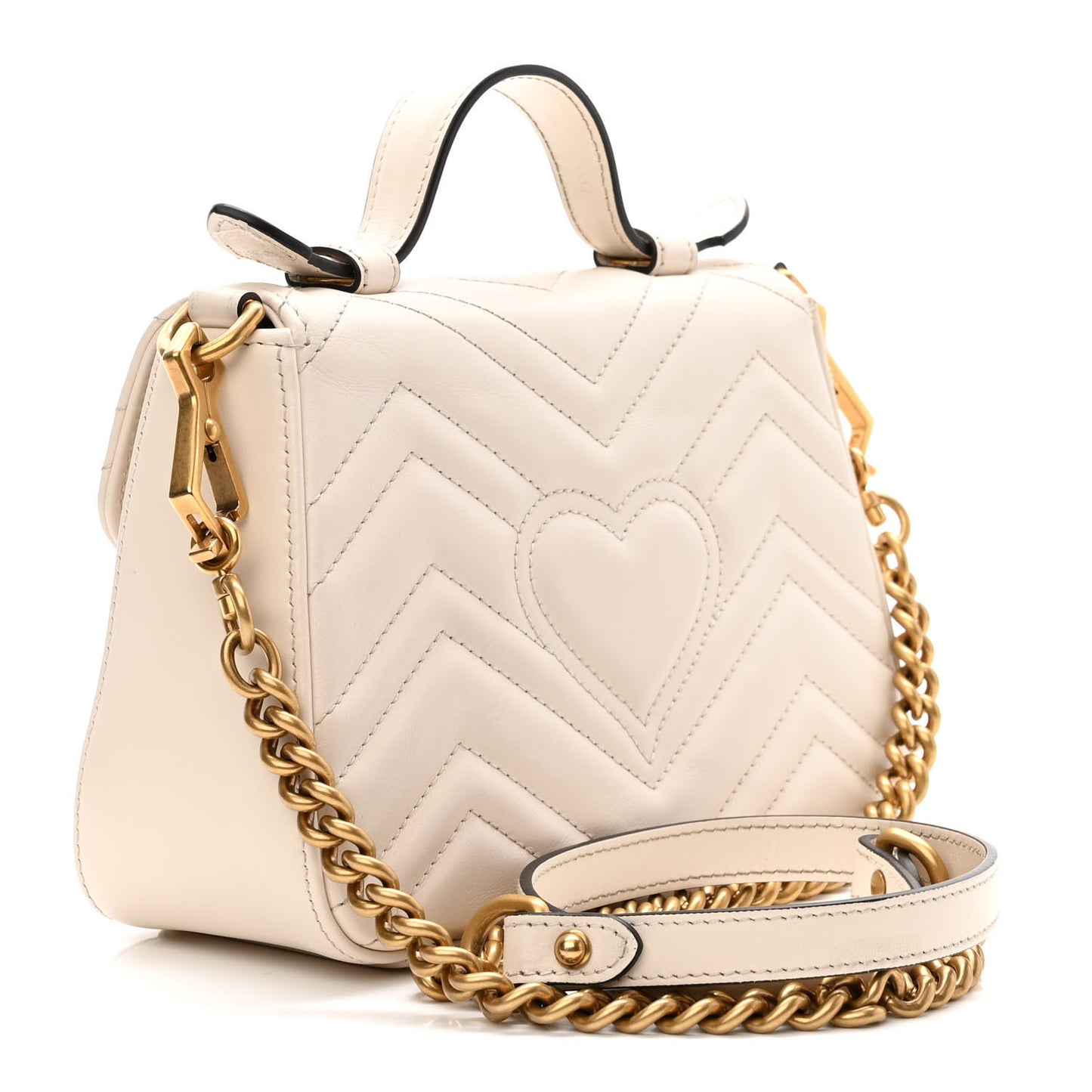 Calfskin Matelasse Mini GG Marmont Top Handle Shoulder Bag White