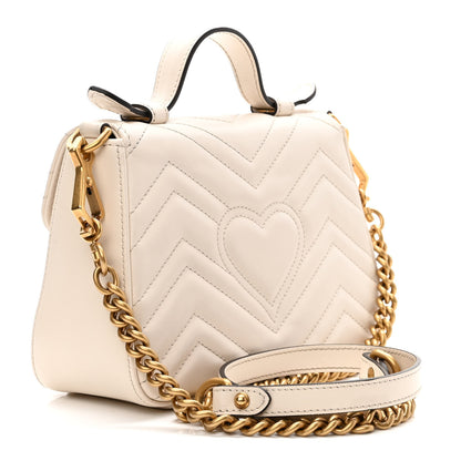 Gucci Calfskin Matelasse Mini GG Marmont Top Handle Shoulder Bag White 3 of 10