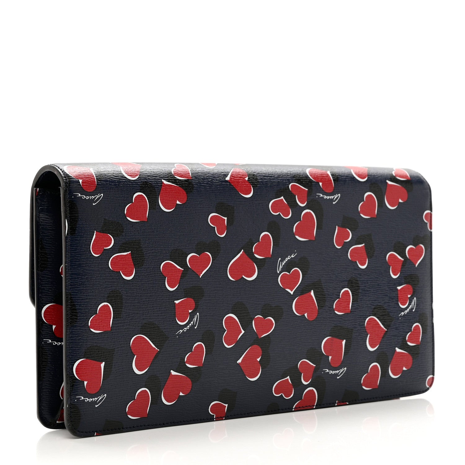 Gucci Textured Calfskin Heartbeat Print Clutch Blue 2 of 6