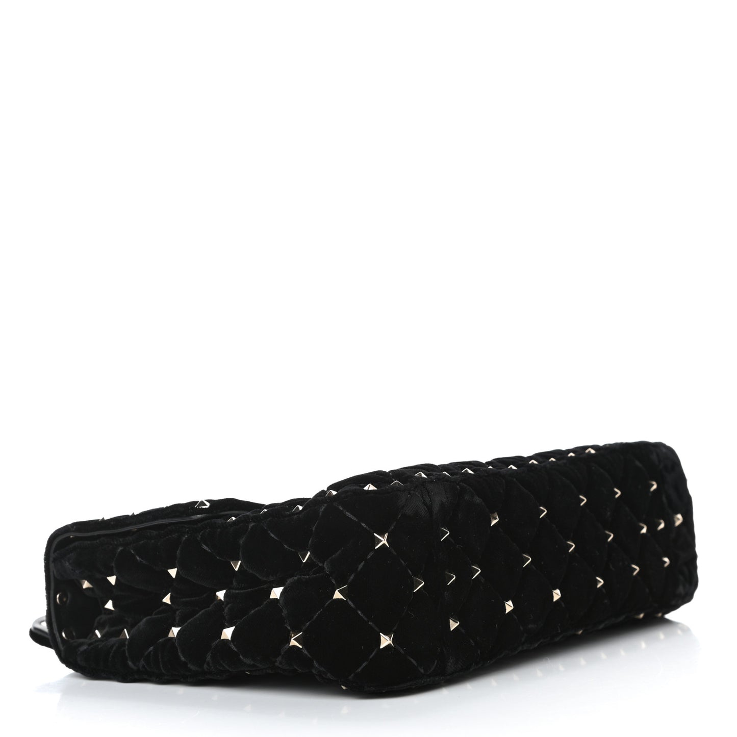 Velvet Medium Rockstud Spike Shoulder Bag Black