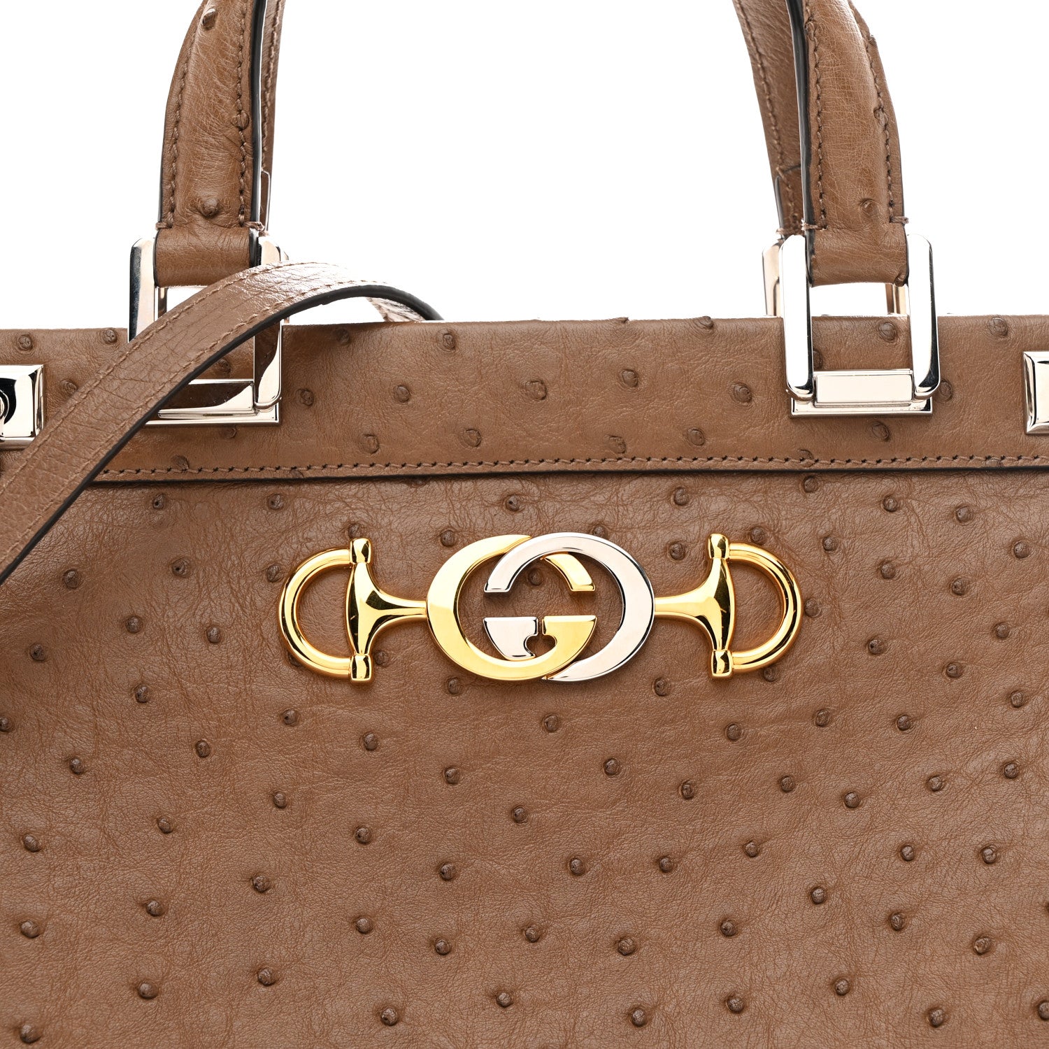 Gucci Ostrich Medium Zumi Top Handle Bag Brown 9 of 12