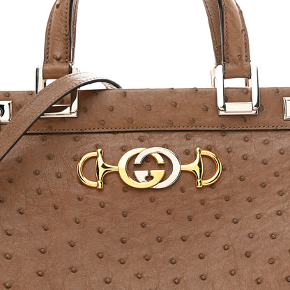 Gucci Ostrich Medium Zumi Top Handle Bag Brown 9 of 12