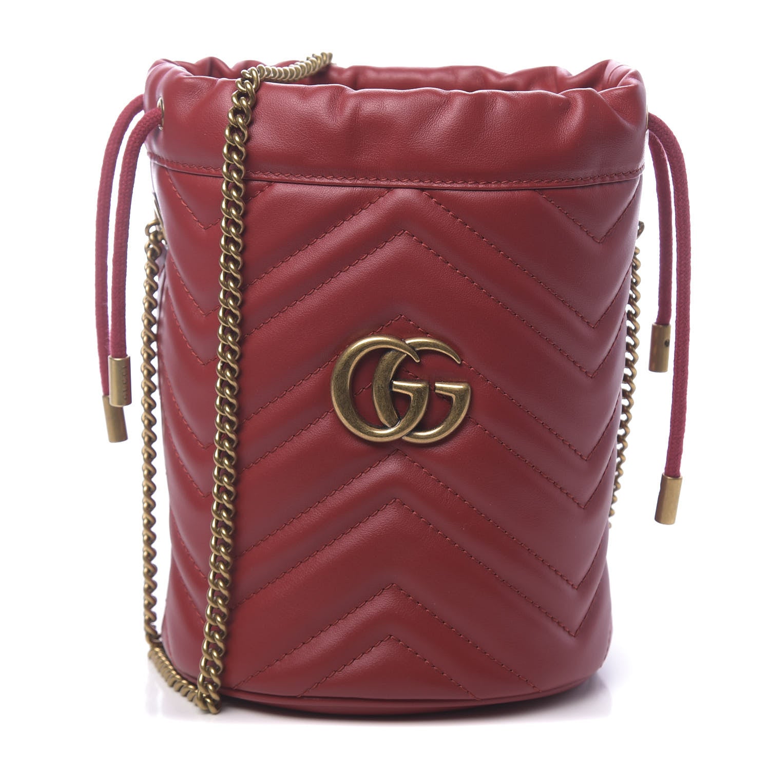 Gucci Calfskin Matelasse Mini GG Marmont 2.0 Bucket Bag Hibiscus Red 1 of 11