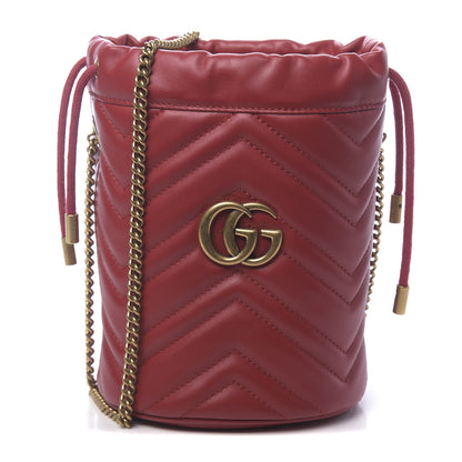 Gucci Calfskin Matelasse Mini GG Marmont 2.0 Bucket Bag Hibiscus Red 1 of 11