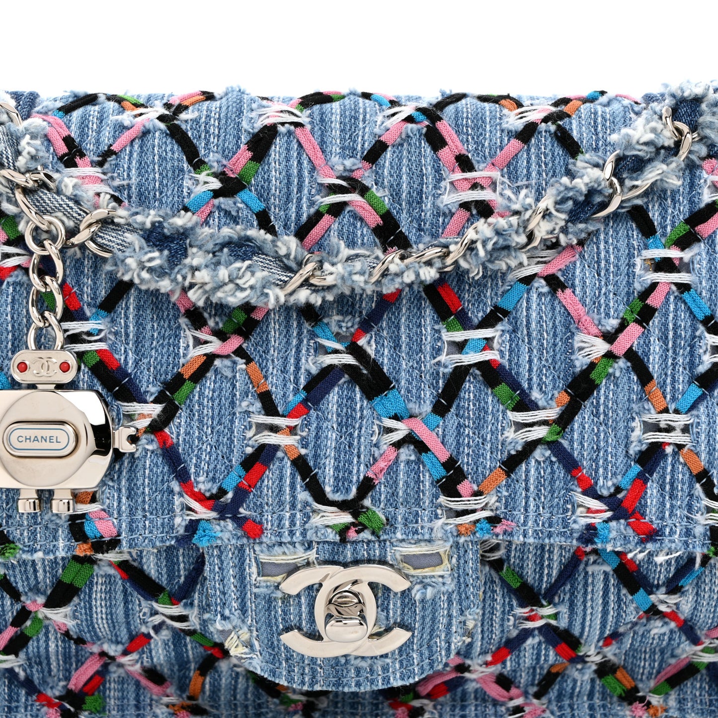Woven Denim Medium Flap Multicolor