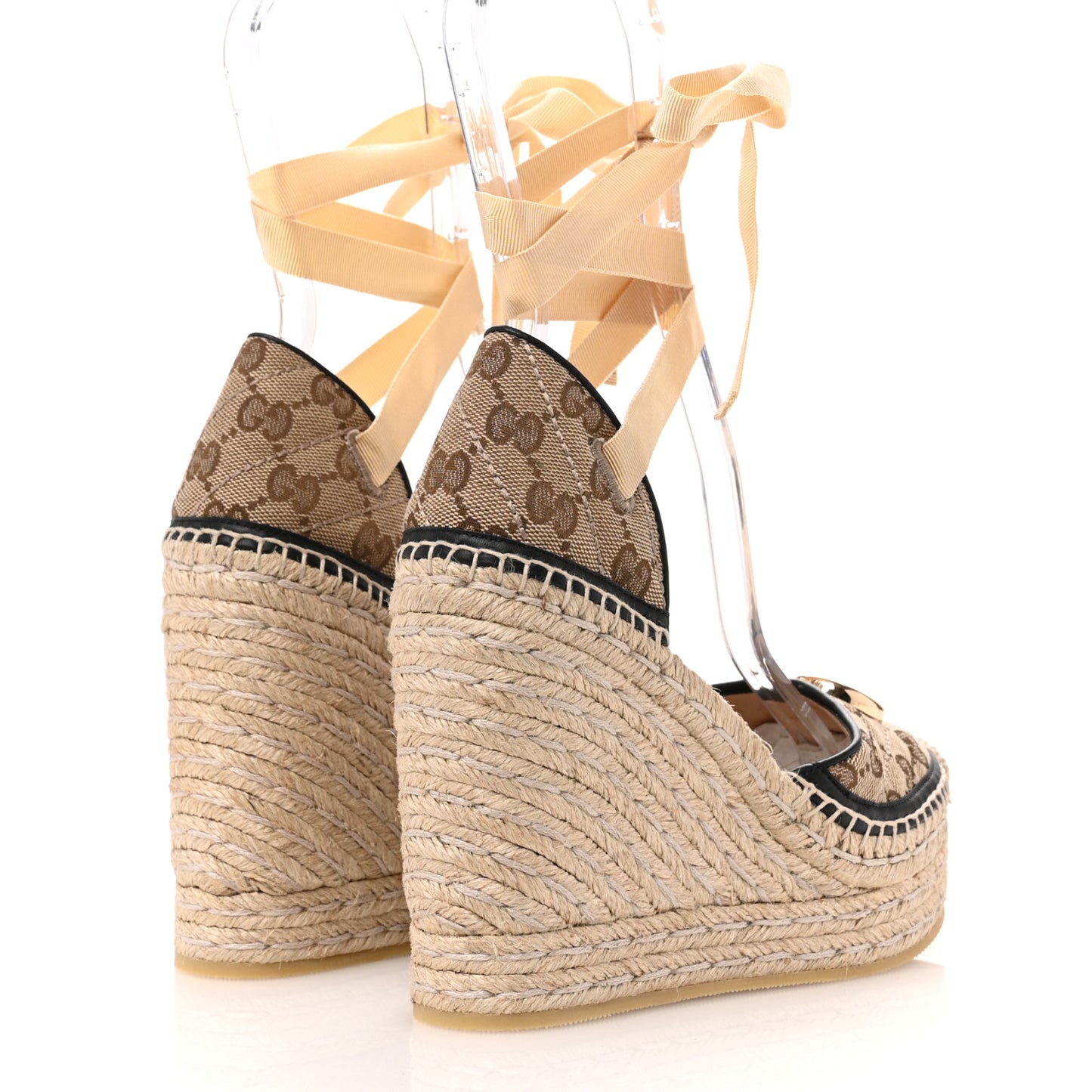 Monogram Matelasse GG Marmont Ankle Wrap Platform 35/120mm Espadrille Wedges 36 Beige Ebony Black Sand Storm