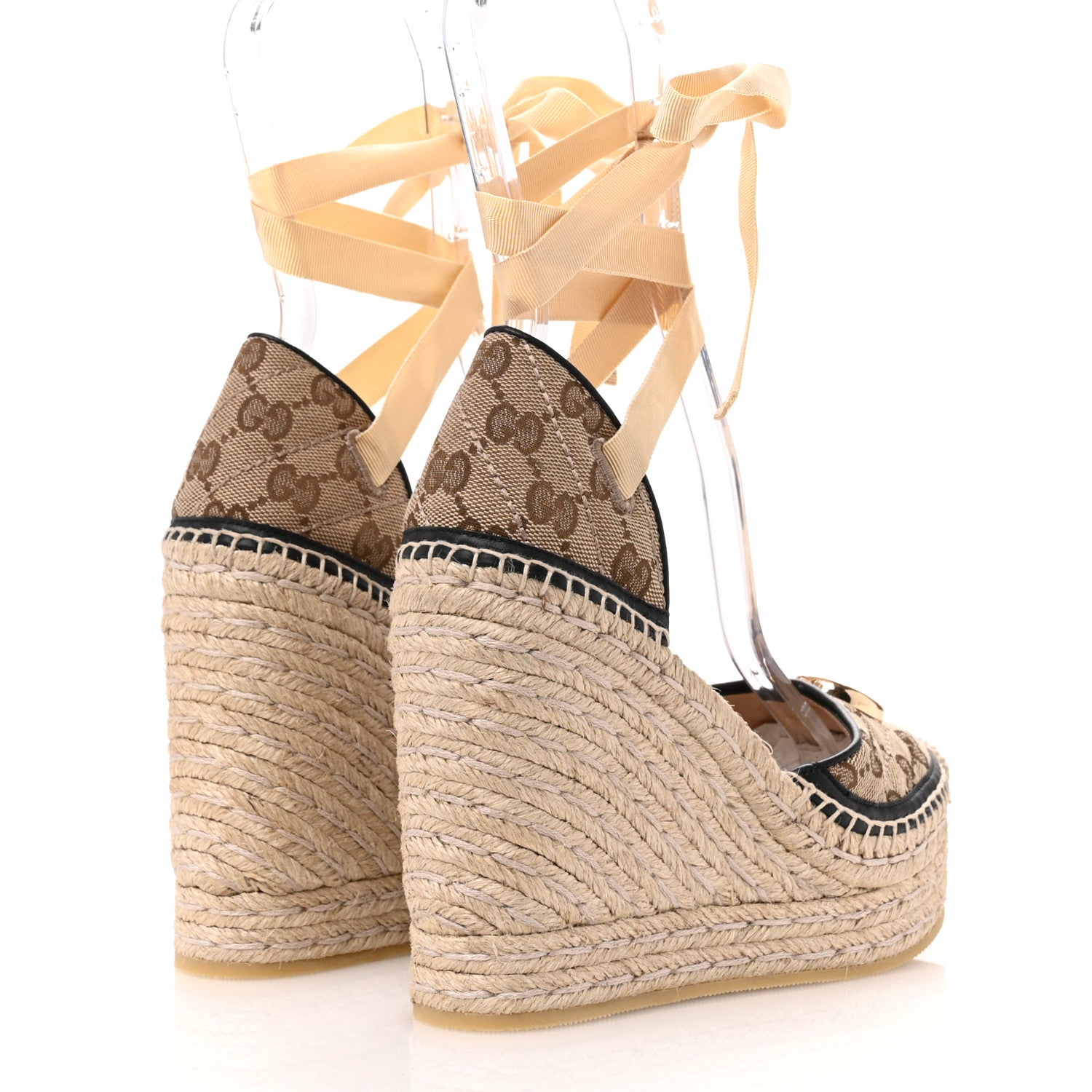 Gucci Monogram Matelasse GG Marmont Ankle Wrap Platform 35/120mm Espadrille Wedges 36 Beige Ebony Black Sand Storm 5 of 10
