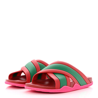 Gucci Rubber Web Womens Criss Cross Slide Sandals 38 Coral New Shamarock 3 of 8
