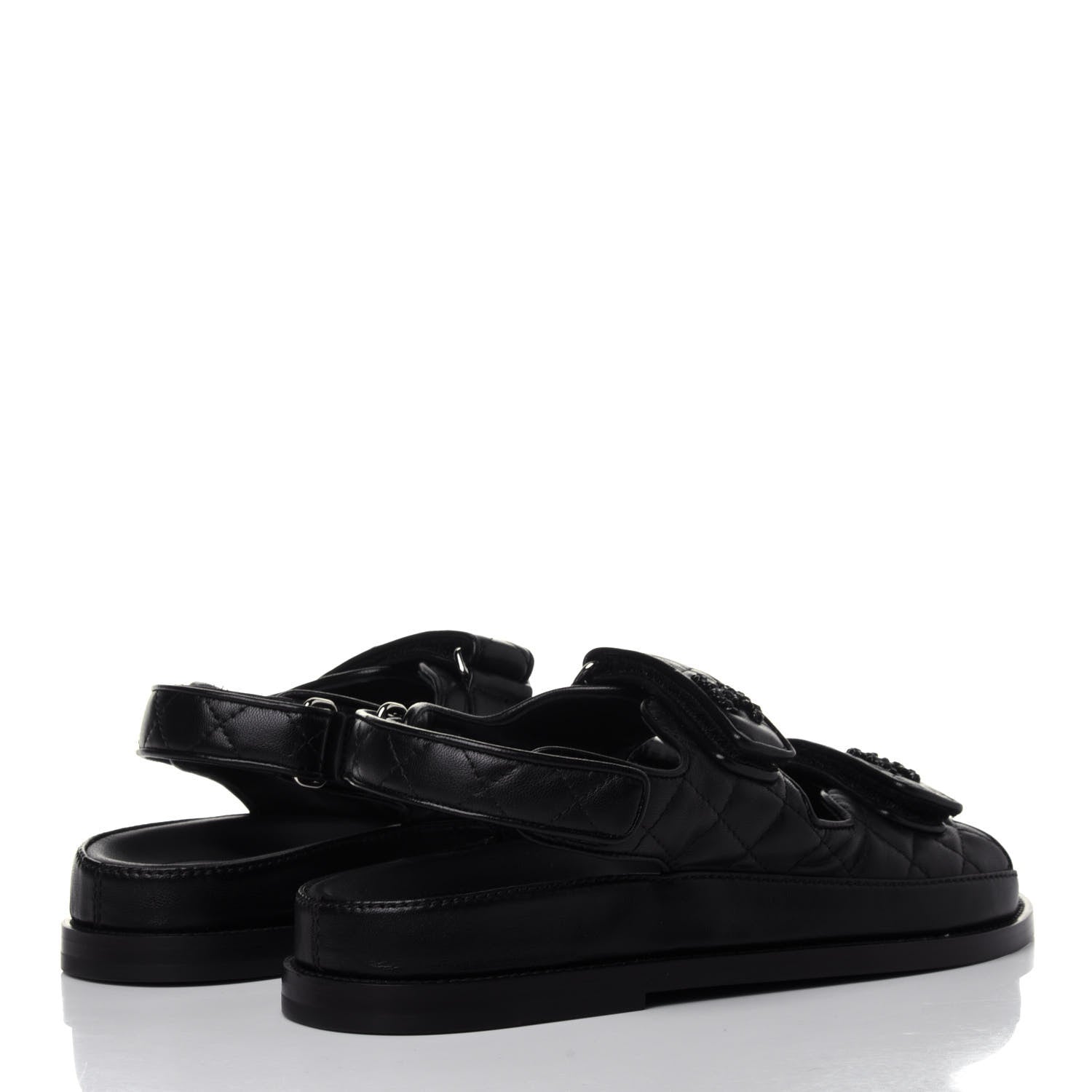 Chanel Lambskin Velcro Dad Sandals 37 Black 4 of 12