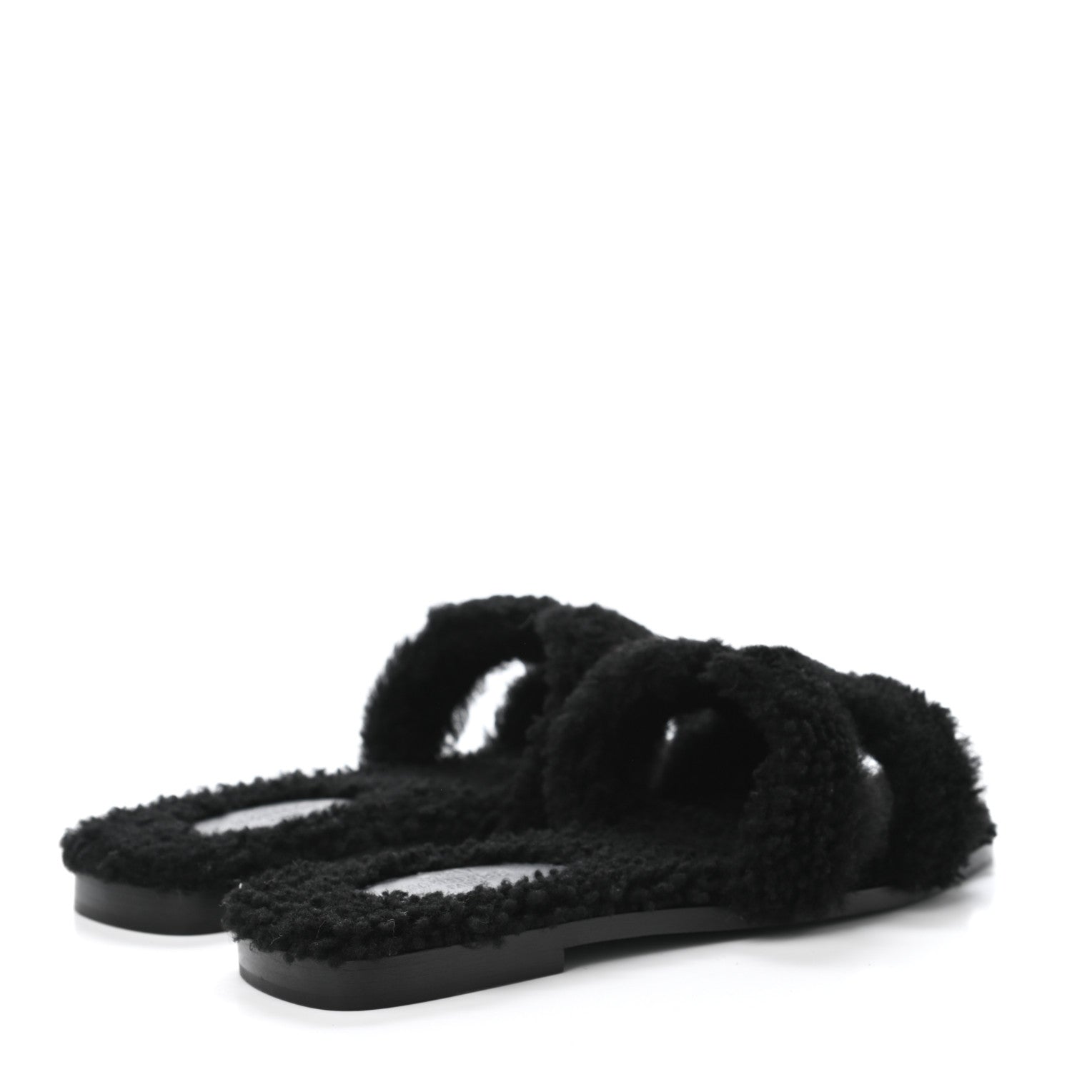 Hermes Woolskin Oran Sandals 37 Black 3 of 4