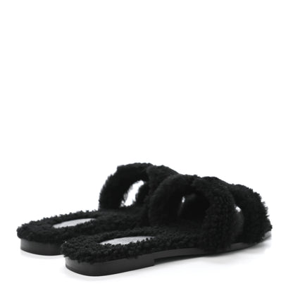 Hermes Woolskin Oran Sandals 37 Black 3 of 4