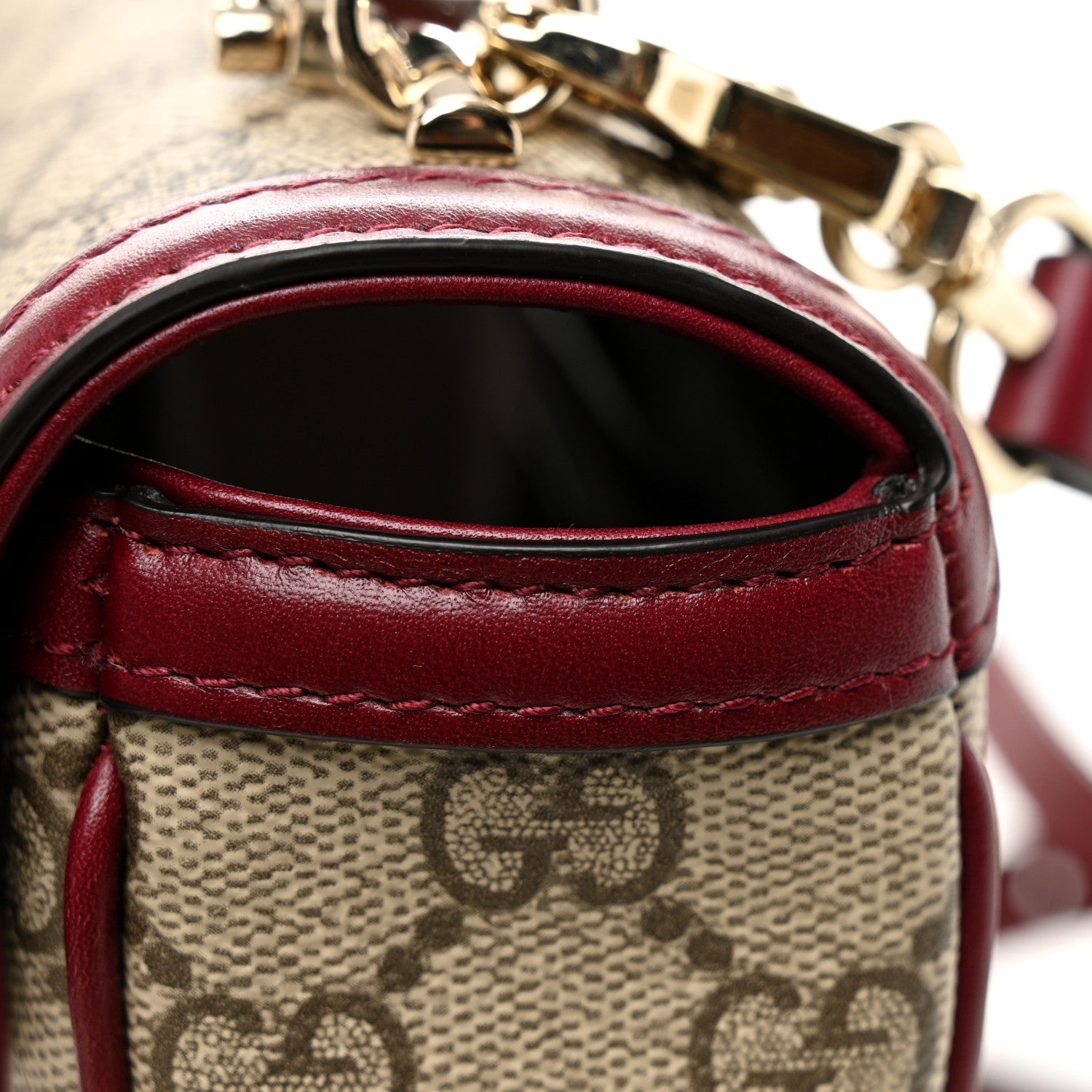 Gucci GG Supreme Monogram Horsebit 1955 Small Soft Top Handle Shoulder Bag Beige Dark Red 11 of 12