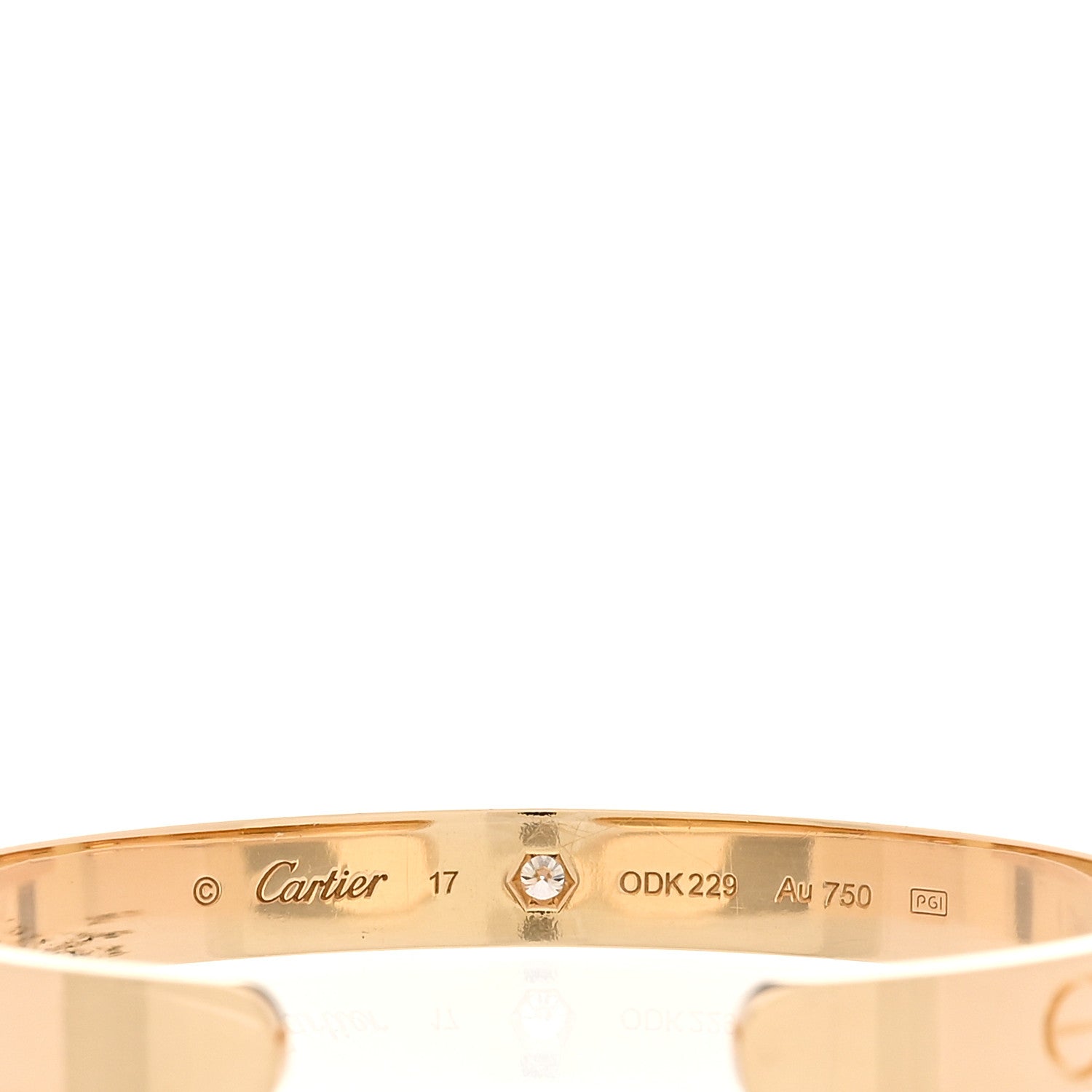 Cartier 18K Yellow Gold 1 Diamond LOVE Cuff Bracelet 17 3 of 4