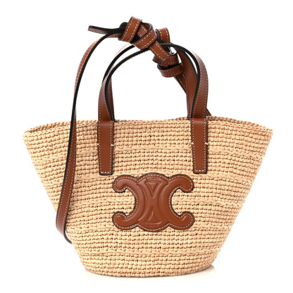 Celine Raffia Calfskin Triomphe Nano Panier Tan 1 of 12