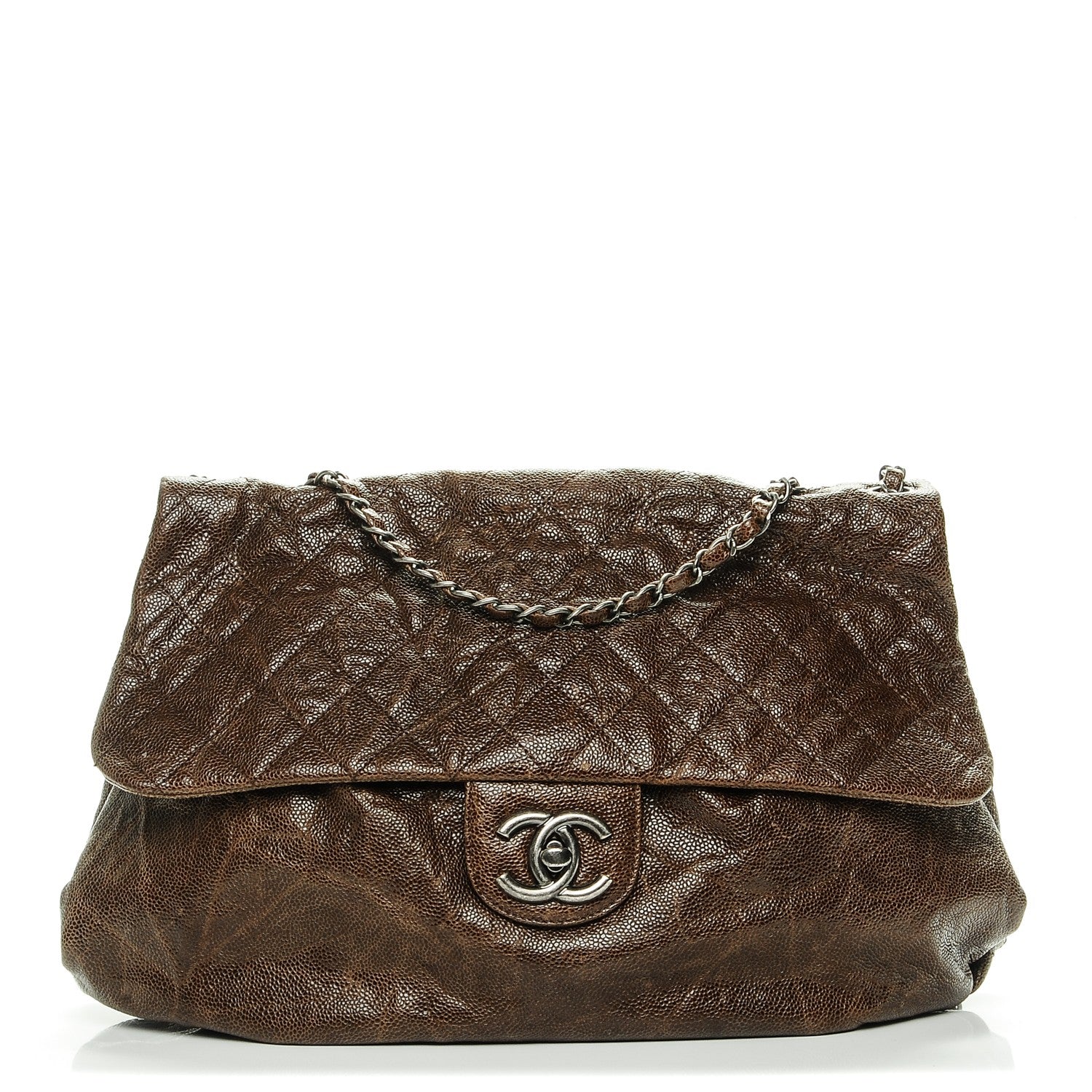 Chanel Grained Calfskin Quilted Maxi Elastic Flap Brown 1 of 7