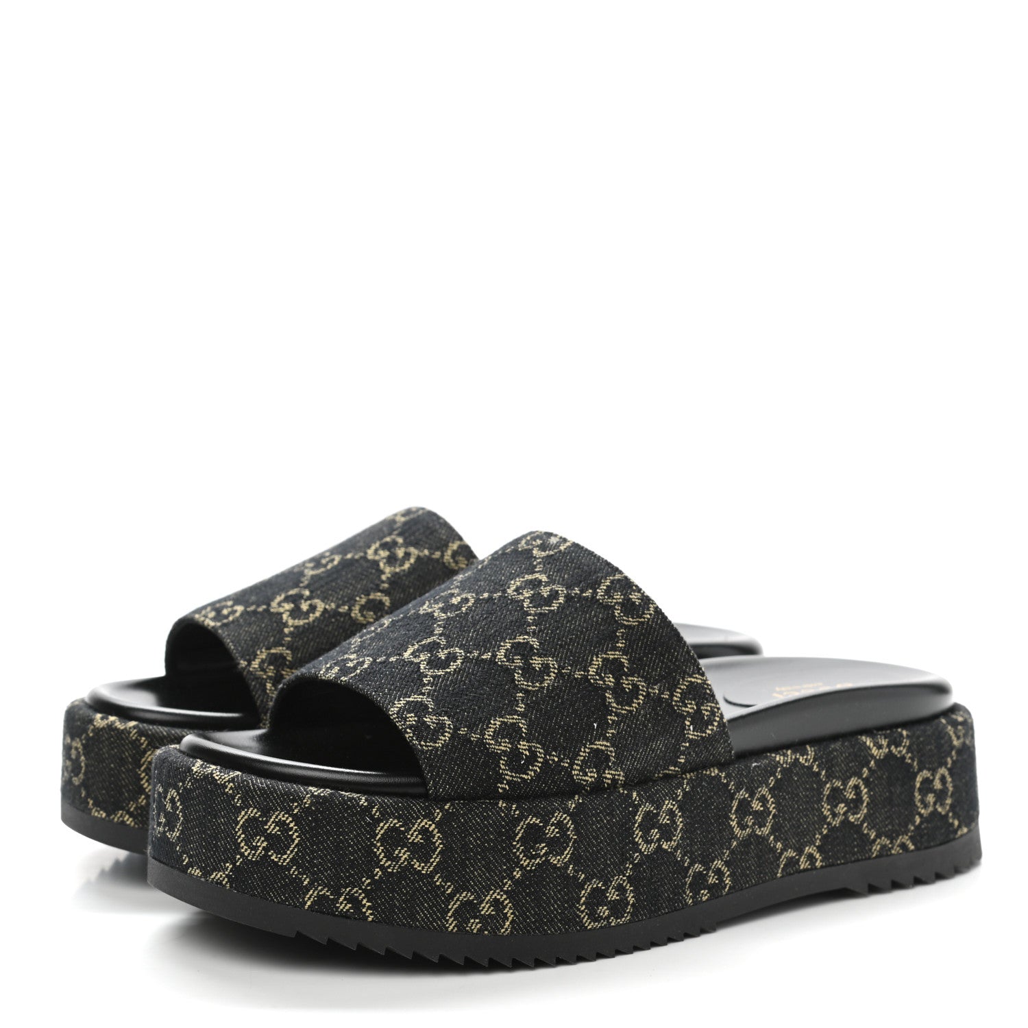 Gucci Jacquard Black Denim GG Monogram Angelina Platform 55mm Slide Sandals 38.5 Black Ivory 3 of 9