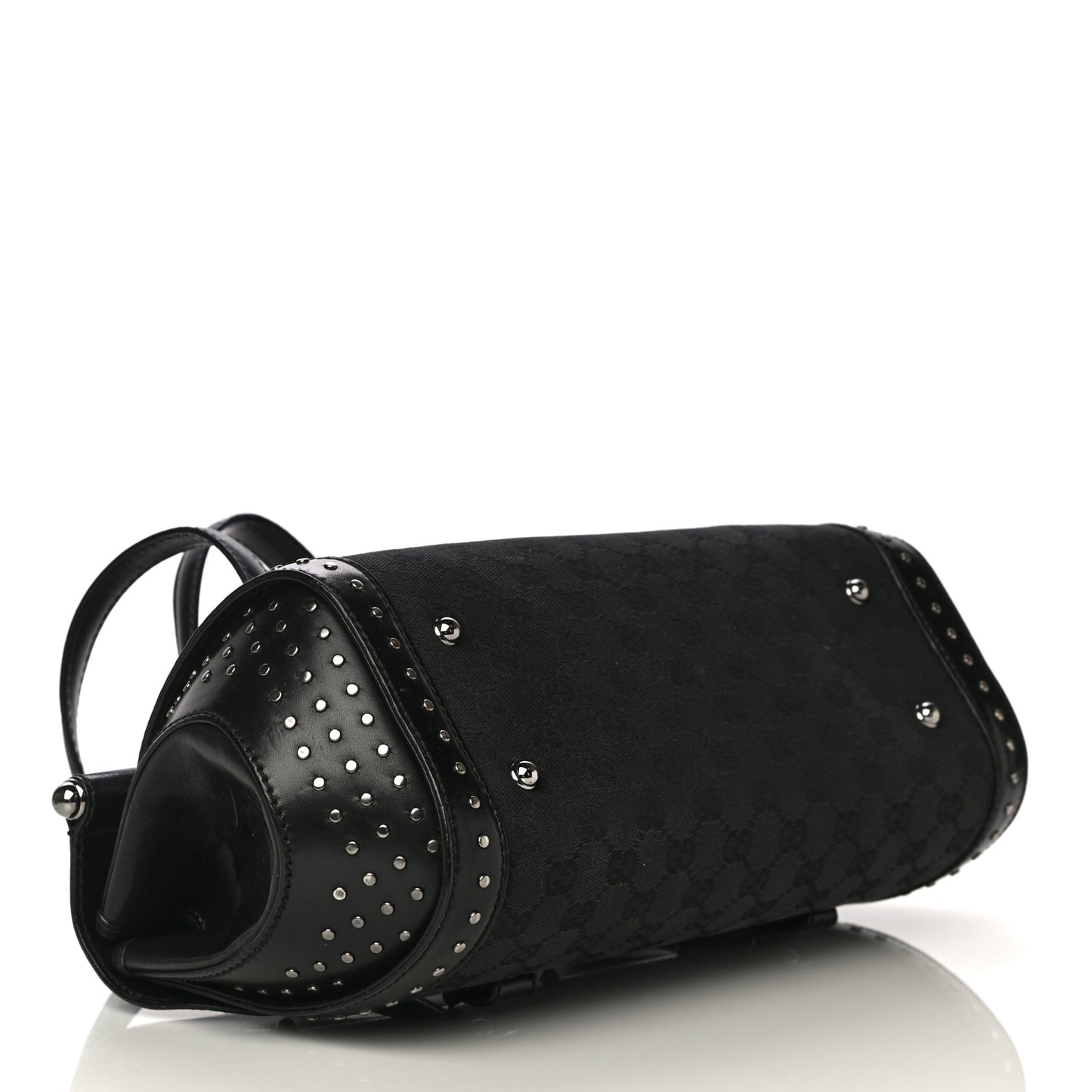 Monogram Studded Bamboo Bullet Satchel Black