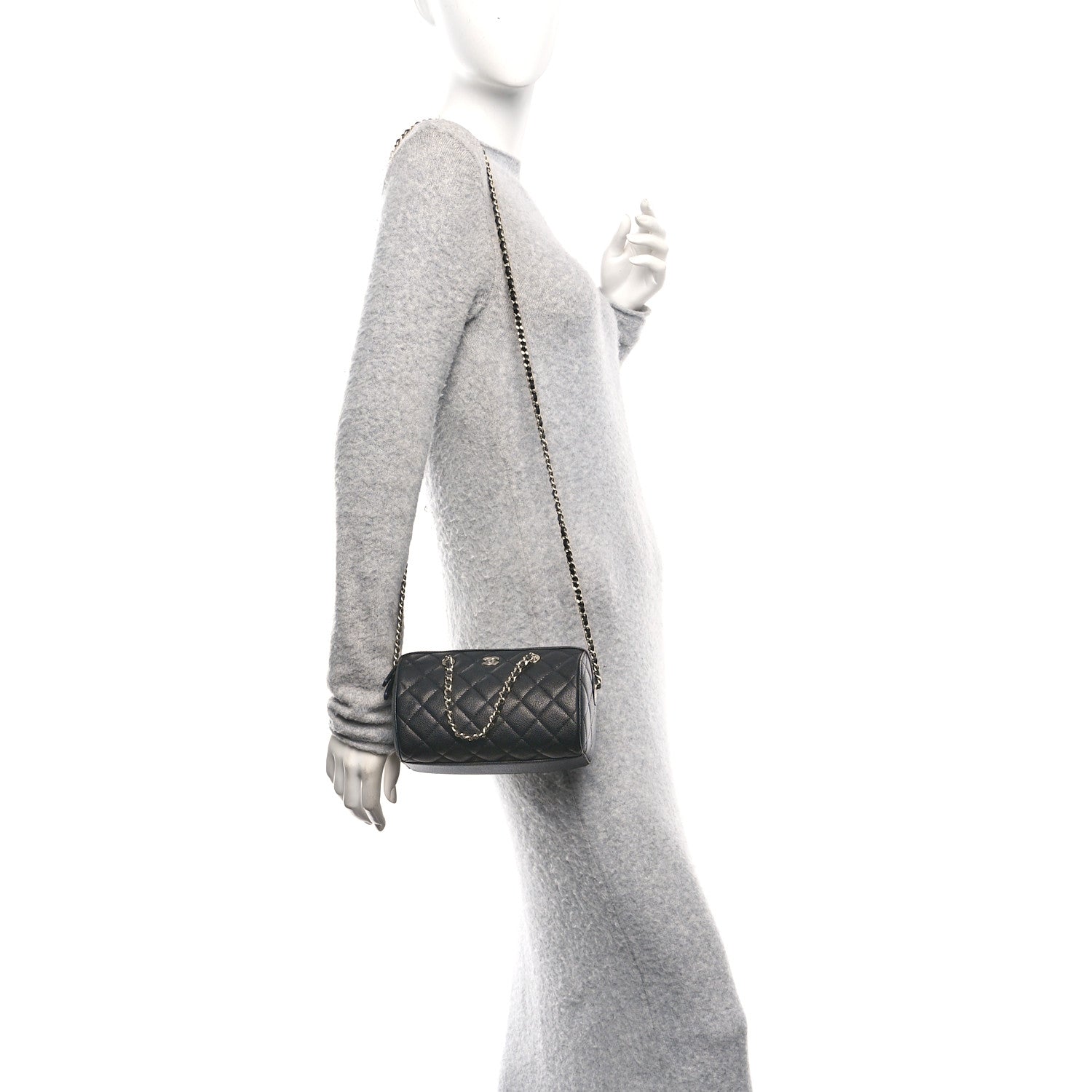 Chanel Caviar Quilted Barrel Clutch With Chain Black 2 of 11