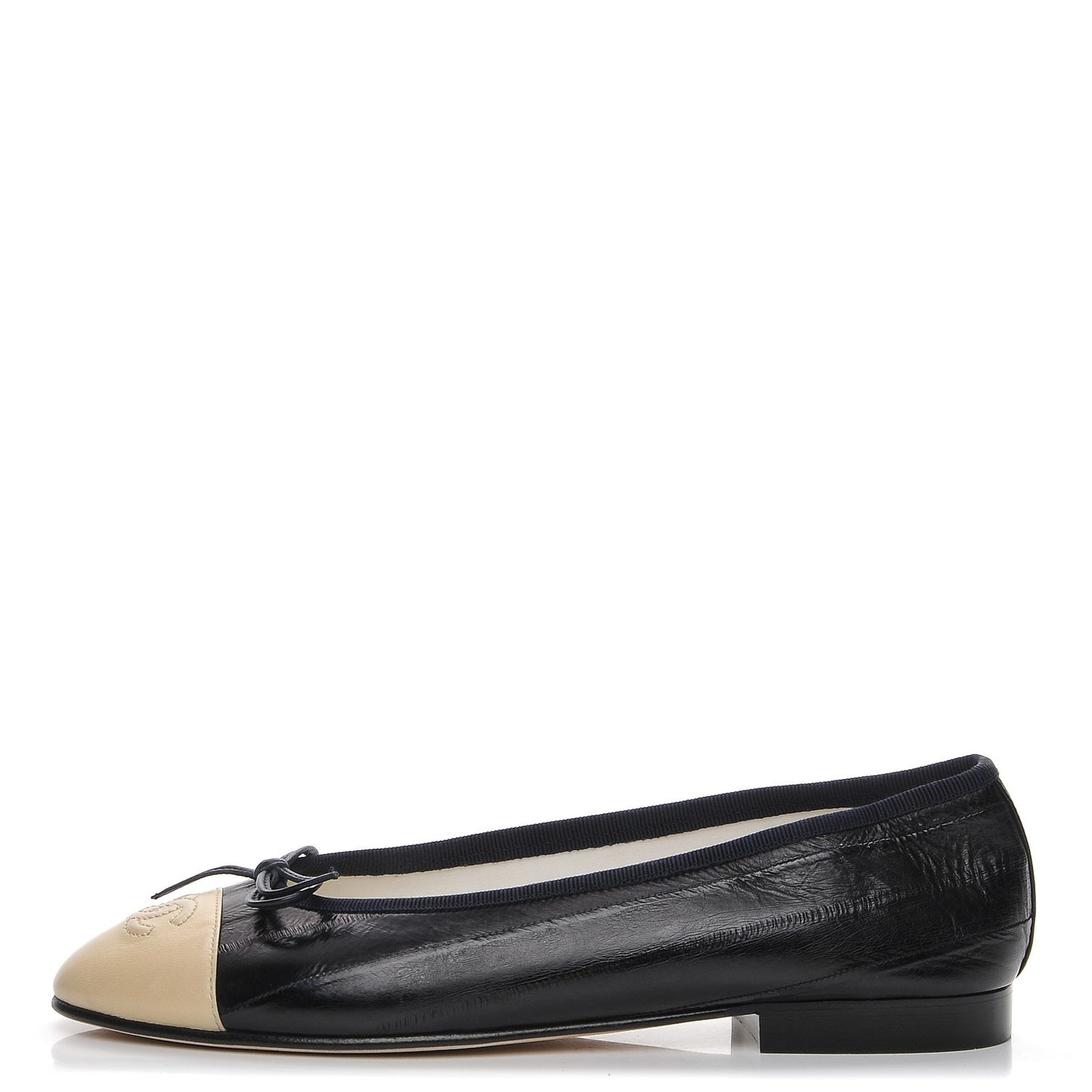 Eel Cap Toe Ballerina Flats 38 Black Beige