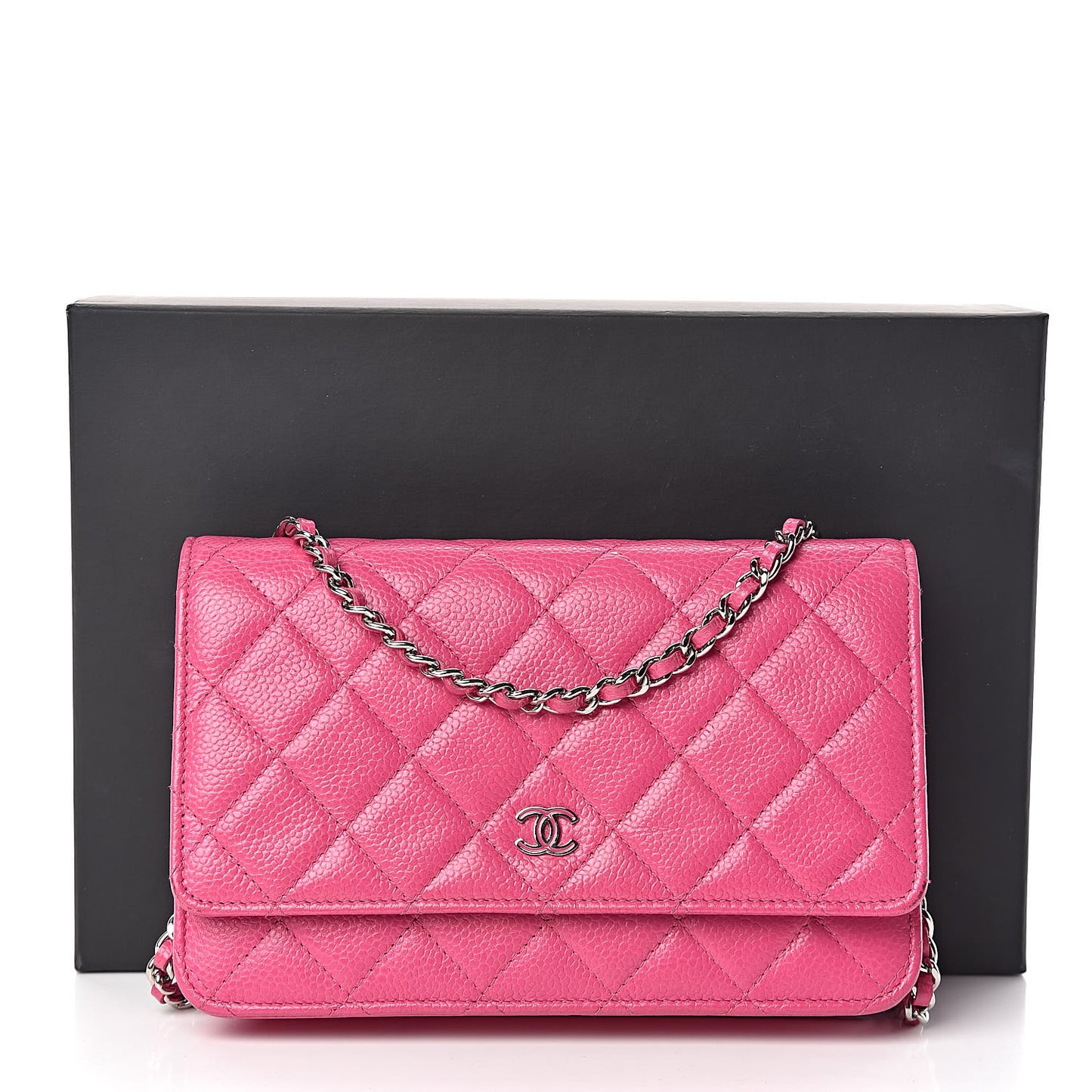 Caviar Quilted Wallet on Chain WOC Pink