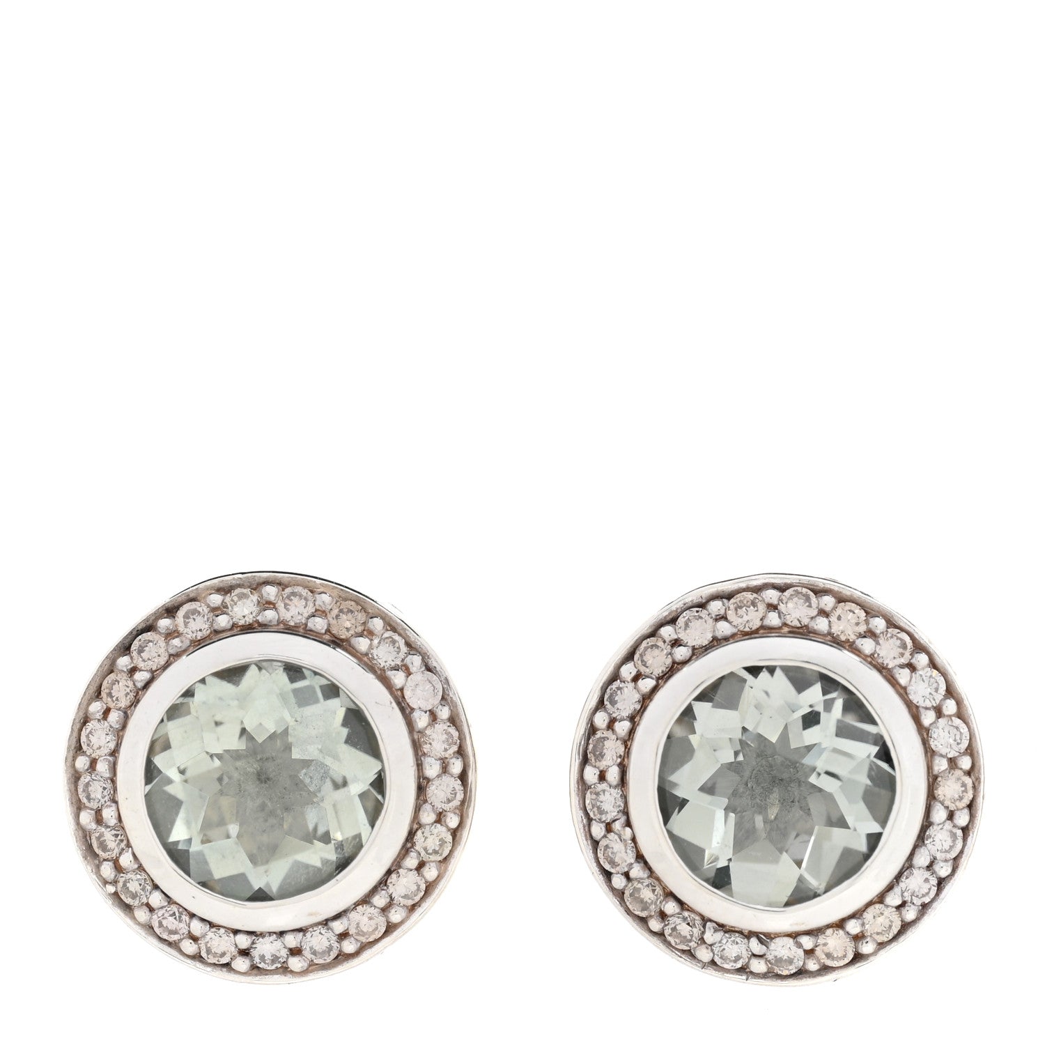 David Yurman Sterling Silver Diamond Prasiolite 8mm Cerise Earrings 1 of 4