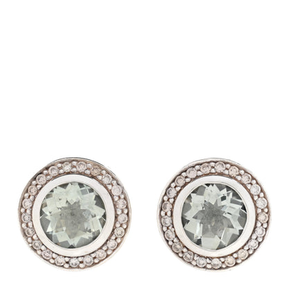 David Yurman Sterling Silver Diamond Prasiolite 8mm Cerise Earrings 1 of 4