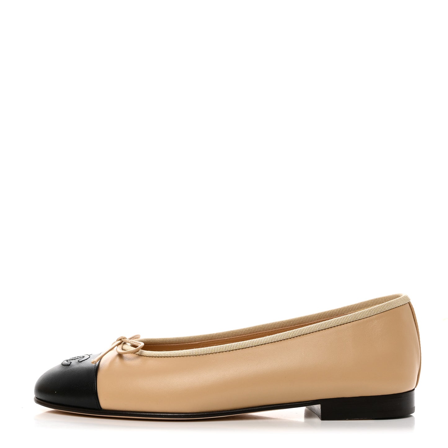 Lambskin Cap Toe CC Ballerina Flats 38.5 Beige Black