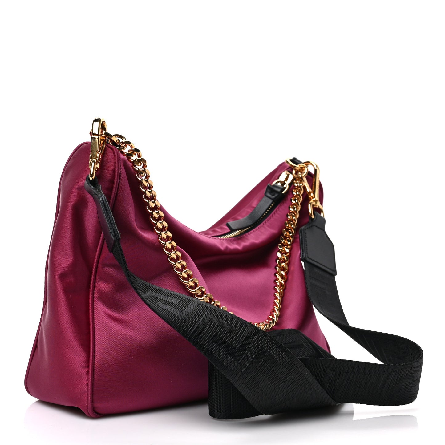 Nylon Tribute Chain Crossbody Shoulder Bag Dark Pink Black
