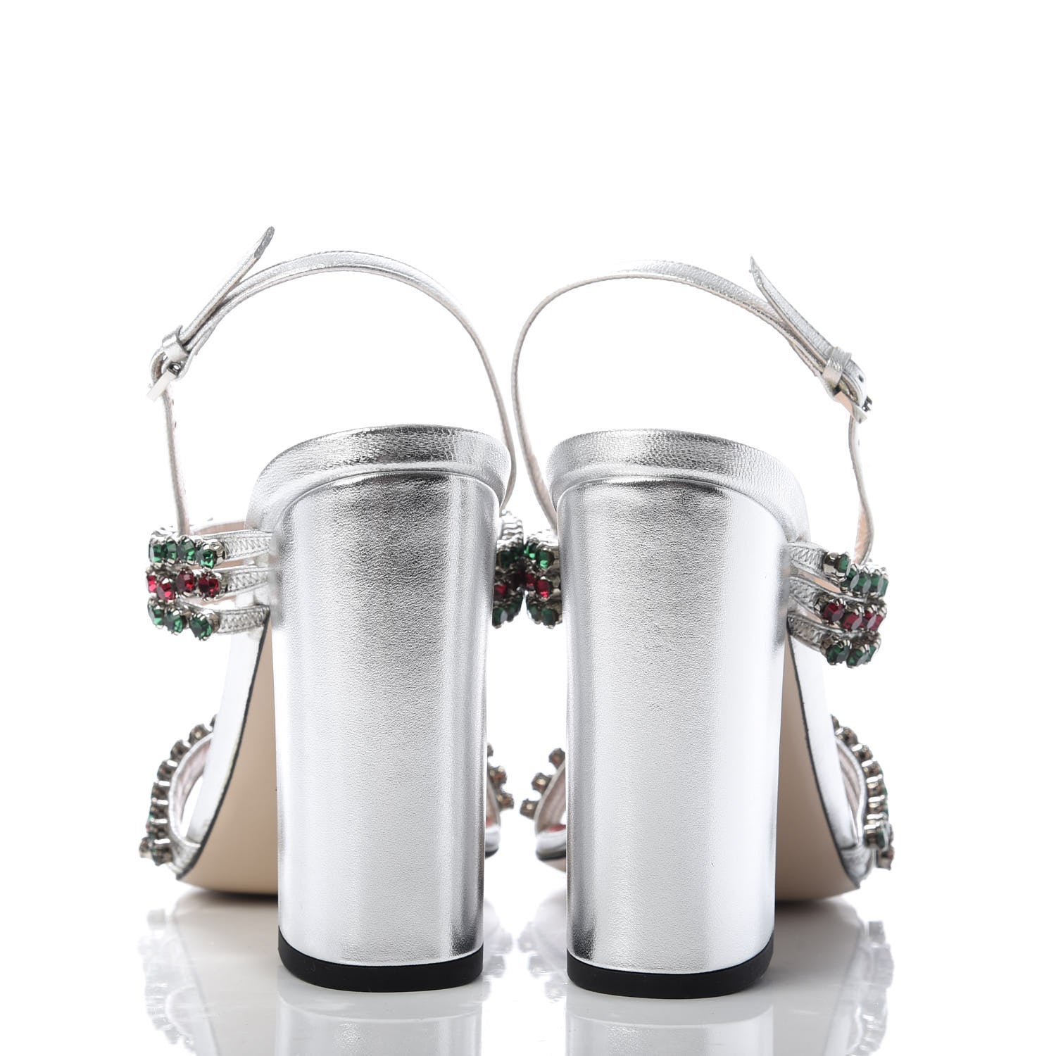 Gucci Nappa Silk Crystal Bertie High Heel Sandals 39 Argento 6 of 9
