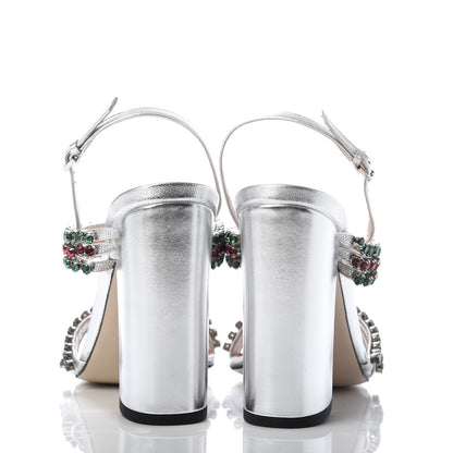 Gucci Nappa Silk Crystal Bertie High Heel Sandals 39 Argento 6 of 9