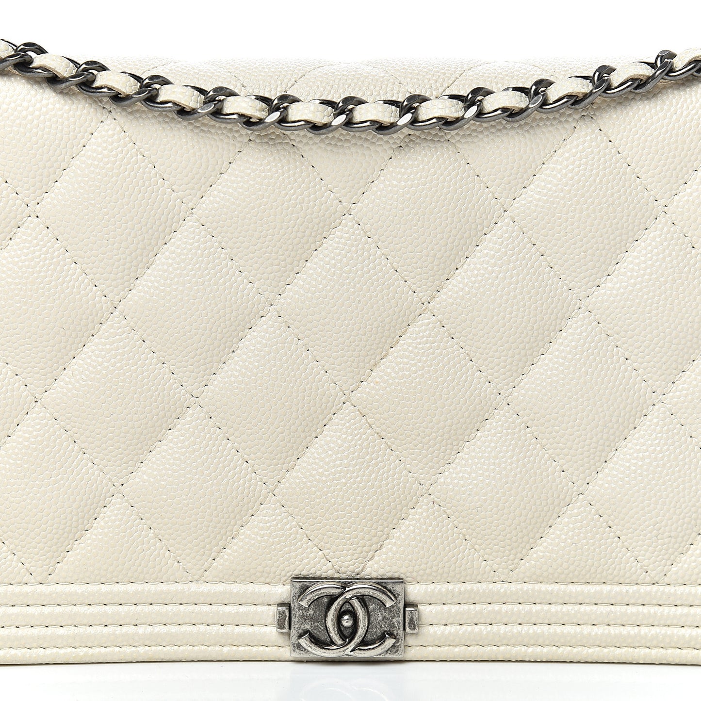 Caviar Quilted Boy Wallet On Chain WOC White