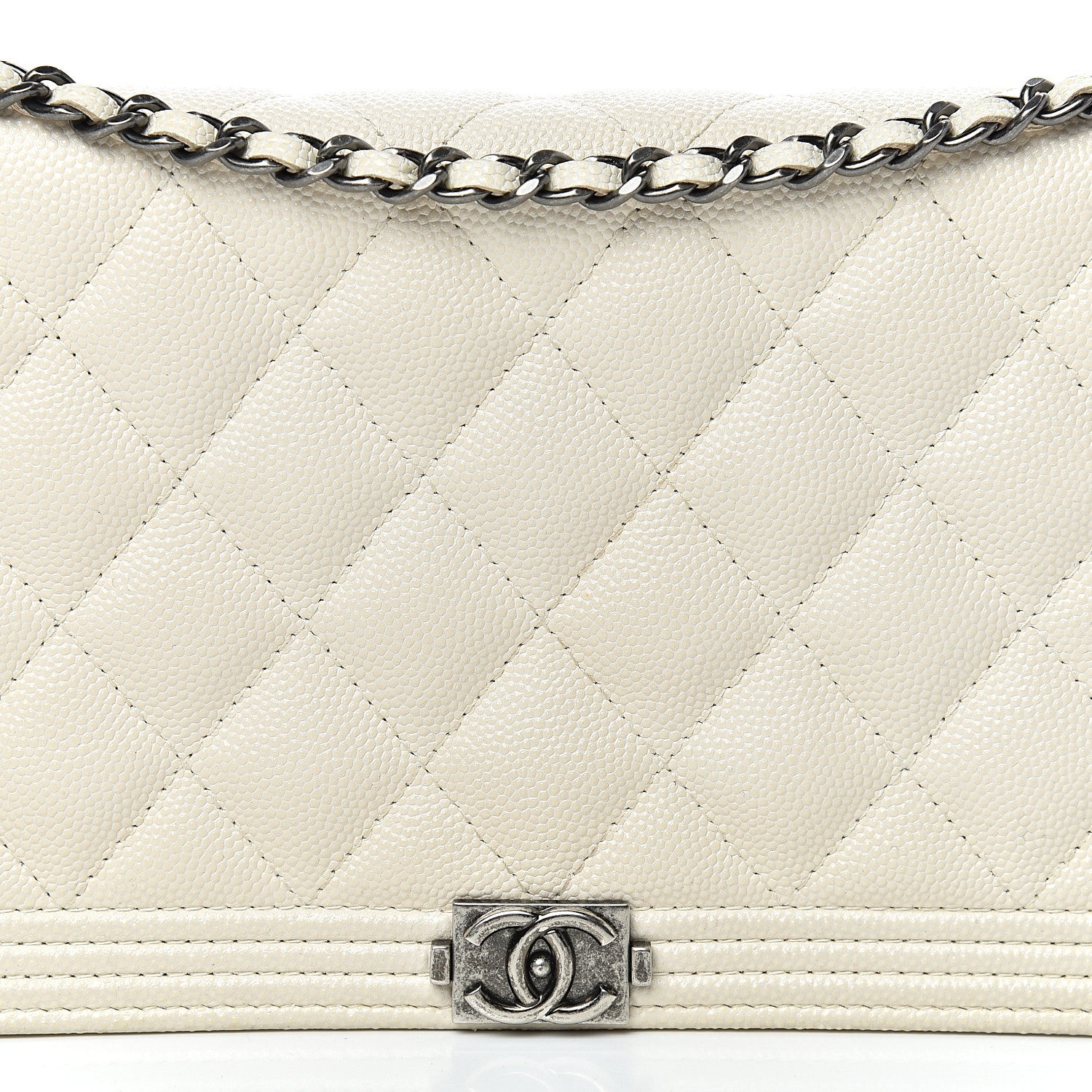 Chanel Caviar Quilted Boy Wallet On Chain WOC White 9 of 14
