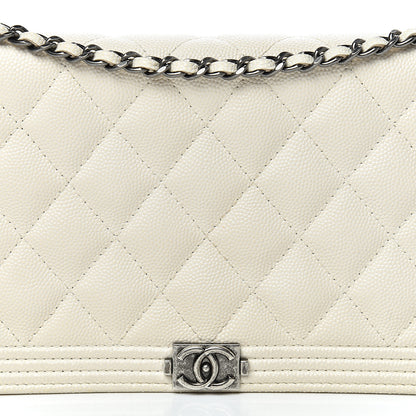 Chanel Caviar Quilted Boy Wallet On Chain WOC White 9 of 14
